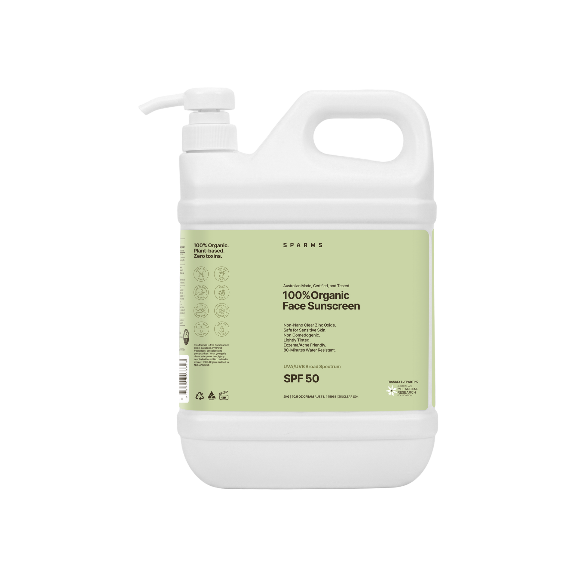 100% Organic Face Sunscreen 2kg Pump